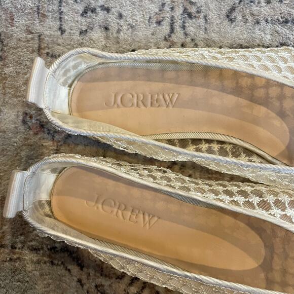 J. Crew Quinn Embellished Ballet Flats in Mesh Cream SZ 7.5 Sheer Square Toe EUC - Picture 6 of 12